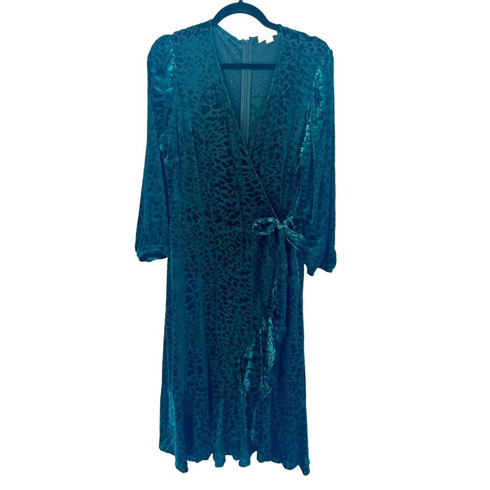 Calvin Klein Jade Green Velvet Wrap Dress - Size 16